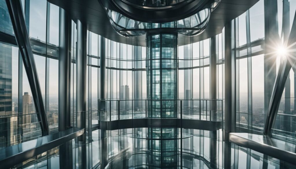 Big transparent glass elevator