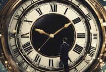 Clock and person standing in front of it