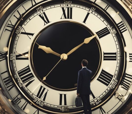 Clock and person standing in front of it