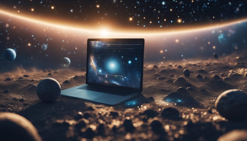 Computer laptop in universe simulation theory