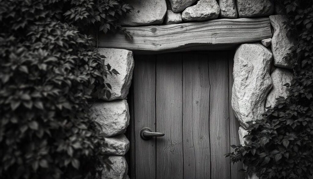 Old door old house black and white