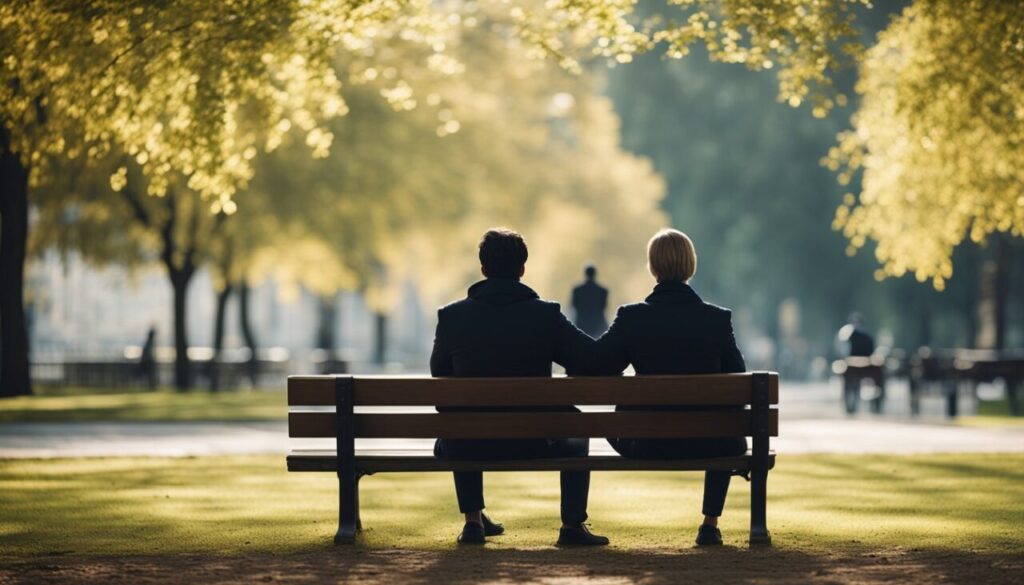 People seatting on bench in park