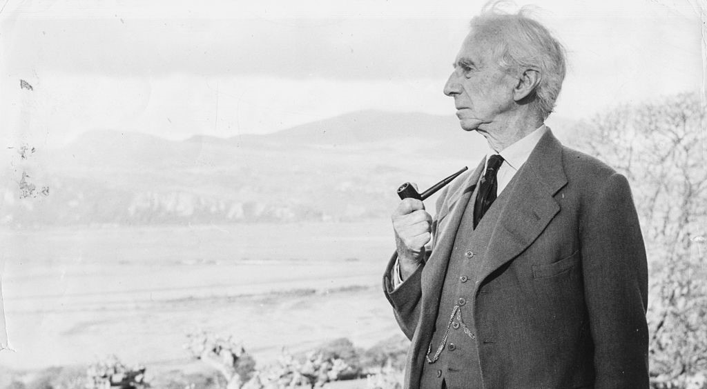 Bertrand Russell outside black and white