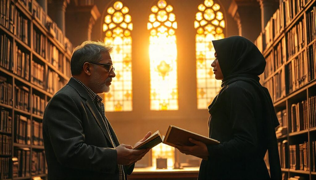 Two people standing in church