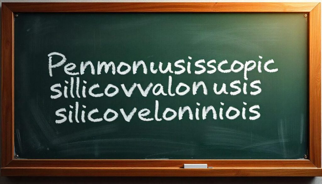 Pneumonoultramicroscopicsilicovolcanoconiosis word written on green board