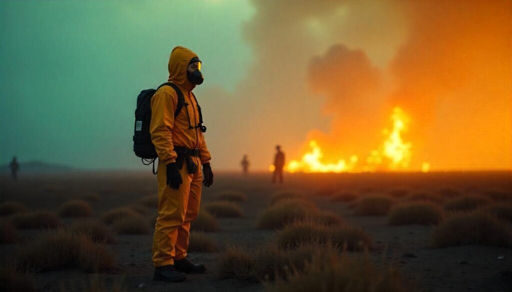 Person standing in field of chemical weapons