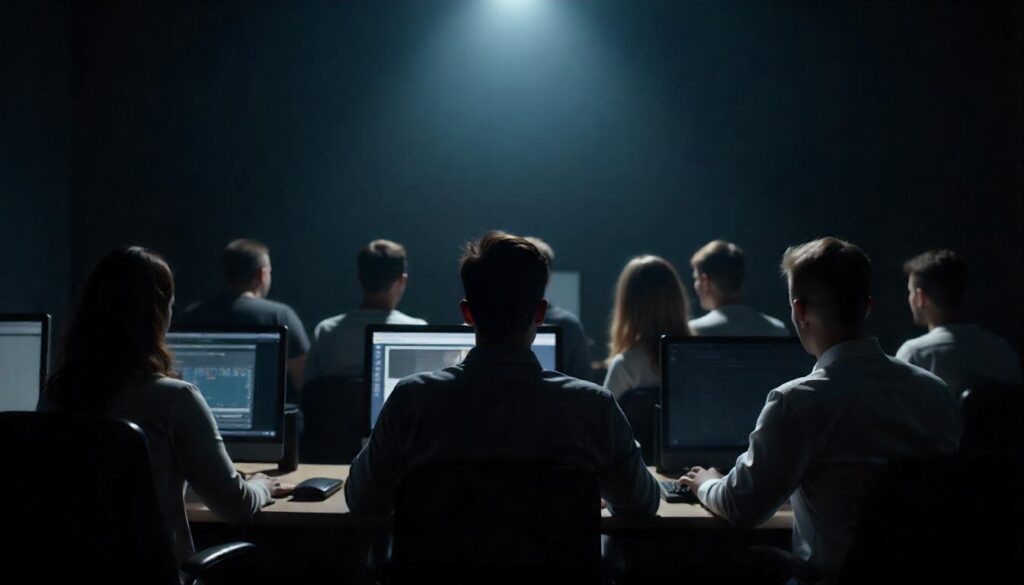 Group of people in dark room