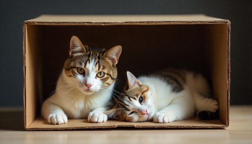 Two cats in a box