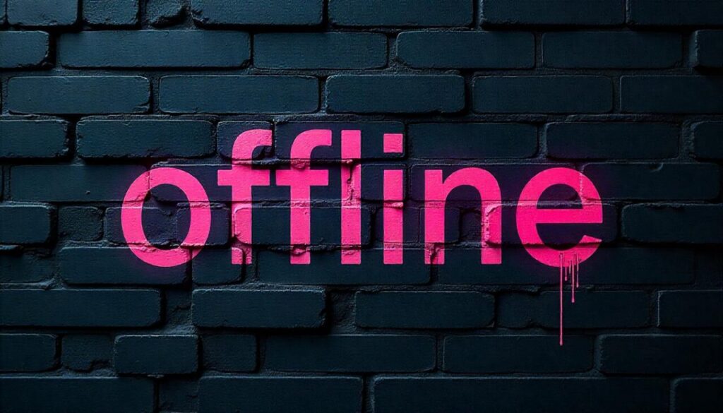 Offline sign on black brick wall