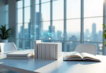 White futuristic books on white desk