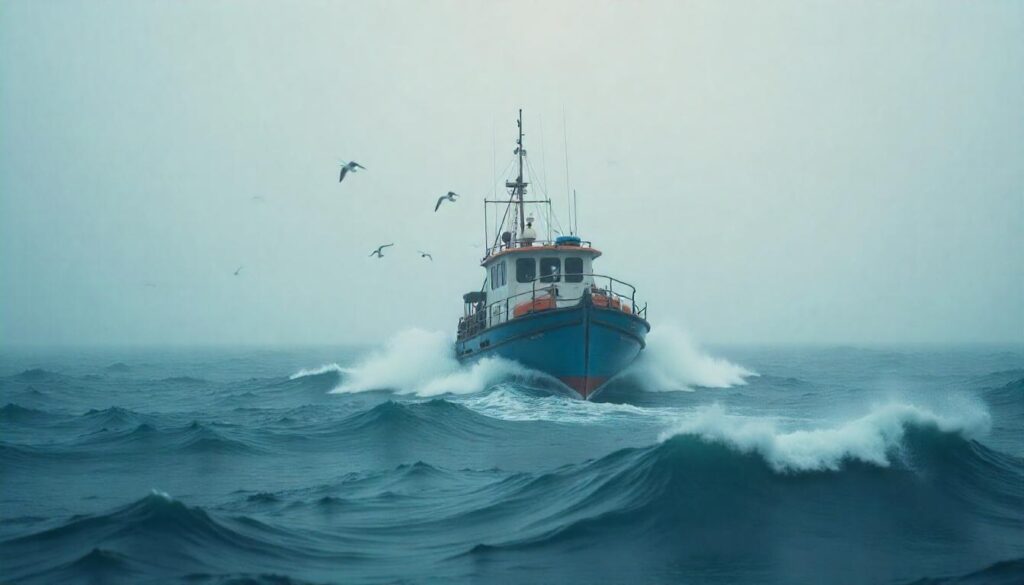 Small boat in atlantic ocean