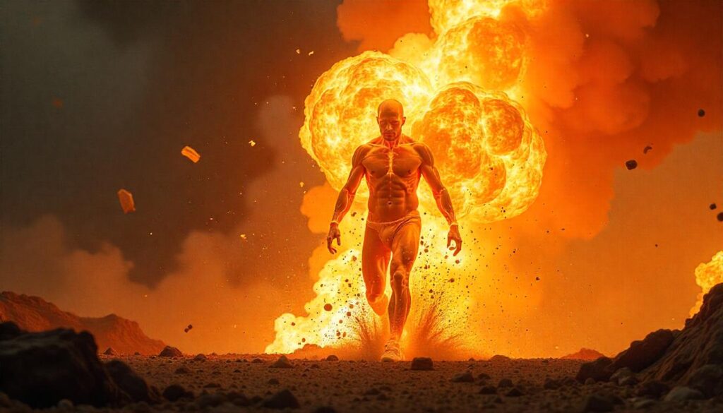 Burning human walking