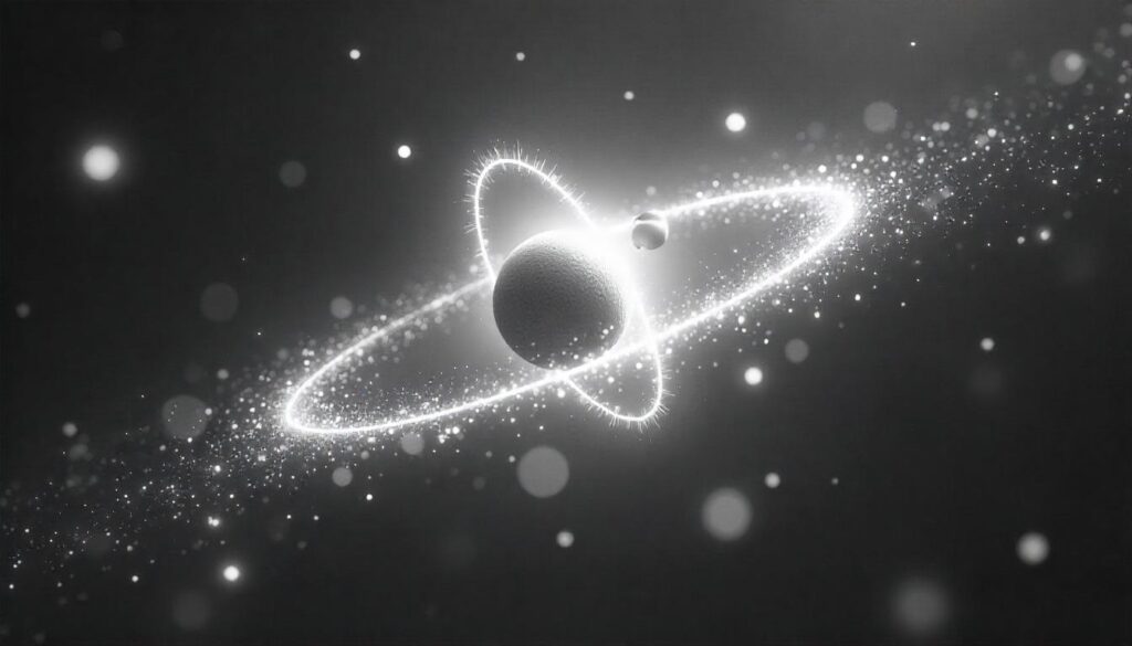 Atom with a nucleus at the center, surrounded by electron orbits