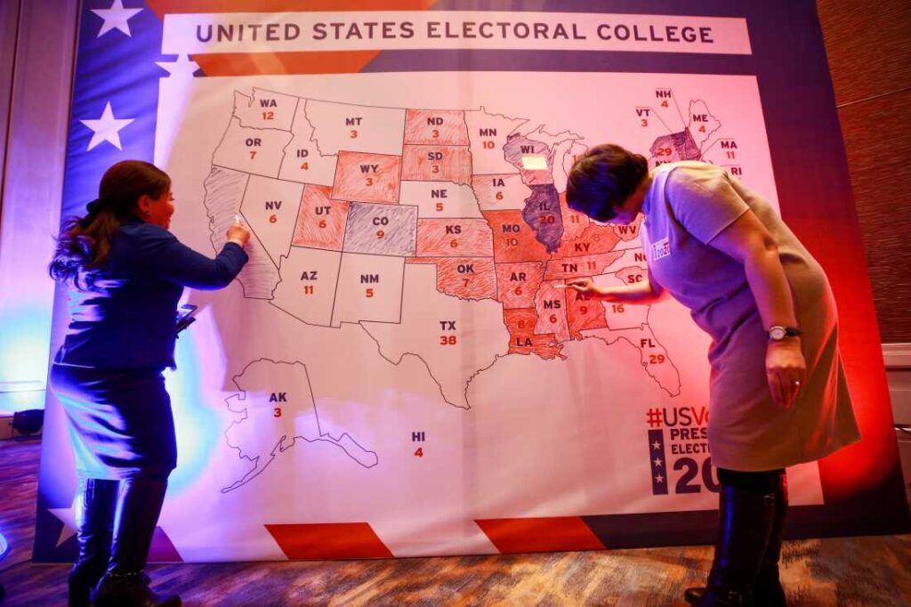 People in front of electoral college map