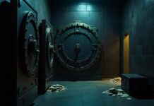 Big open vault with money on the floor