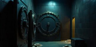 Big open vault with money on the floor