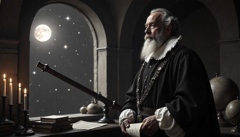 Galileo Galilei looking at the universe