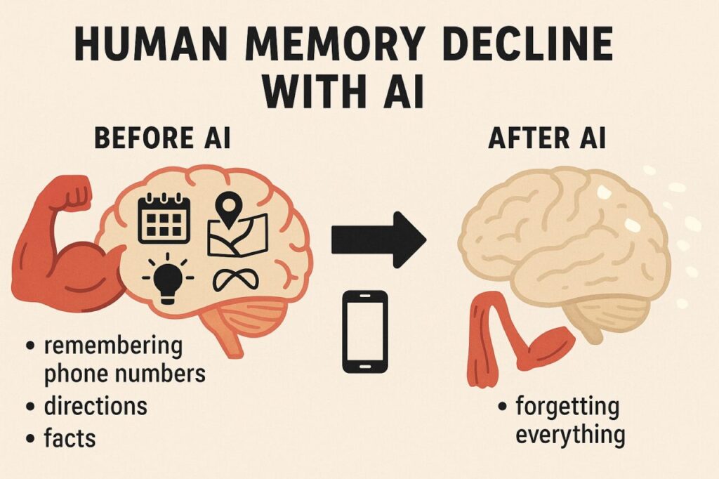 Human memory and brain strength weakens with AI - illustration