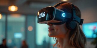 Person wearing virtual reality headset