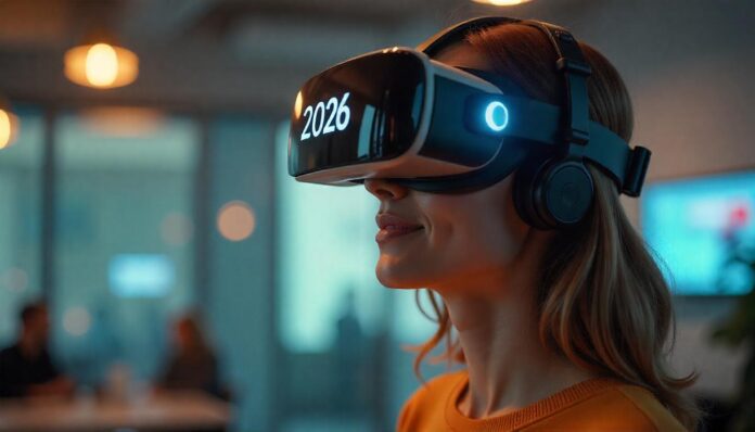 Person wearing virtual reality headset