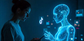 Person using AI and social media simultaneously