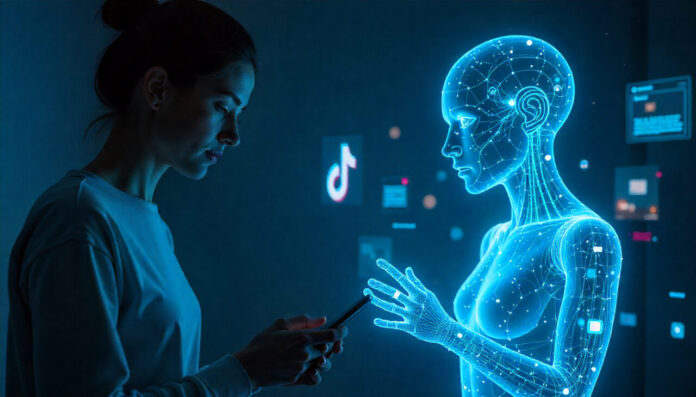 Person using AI and social media simultaneously