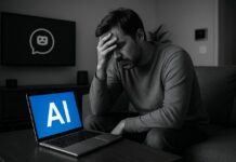 Depressed lonely person with his laptop