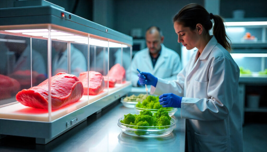 Meat and vegetables grown in lab synthetic food