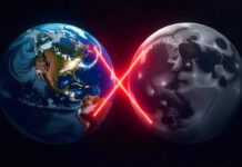 Moon and Earth side by side with Moon disappearing