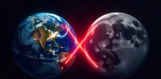 Moon and Earth side by side with Moon disappearing