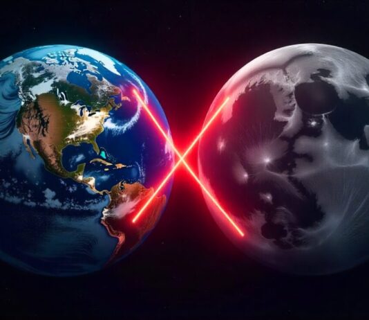 Moon and Earth side by side with Moon disappearing