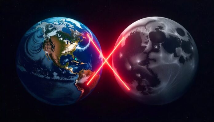 Moon and Earth side by side with Moon disappearing