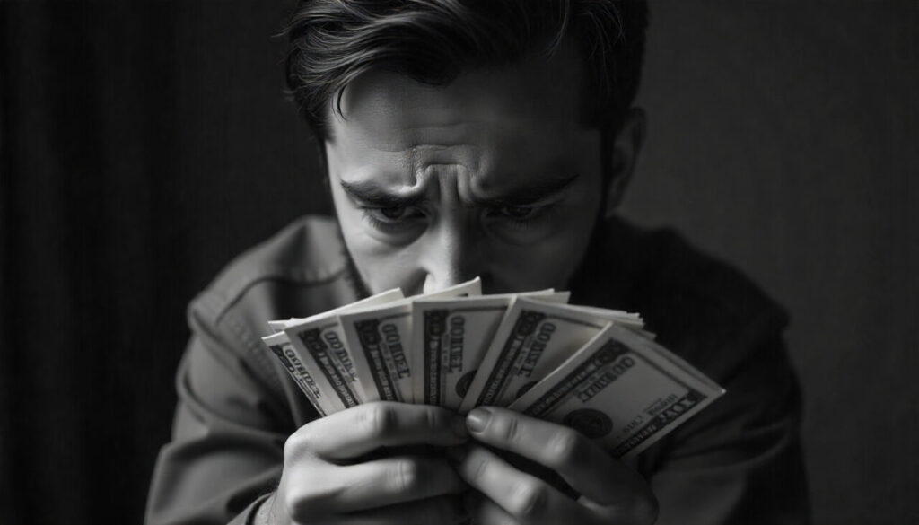 sad person money